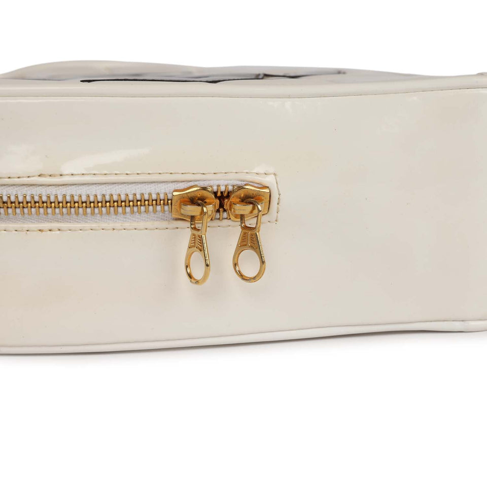 Chanel Vintage Heart Vanity Bag White and Black Patent Antique Gold Hardware