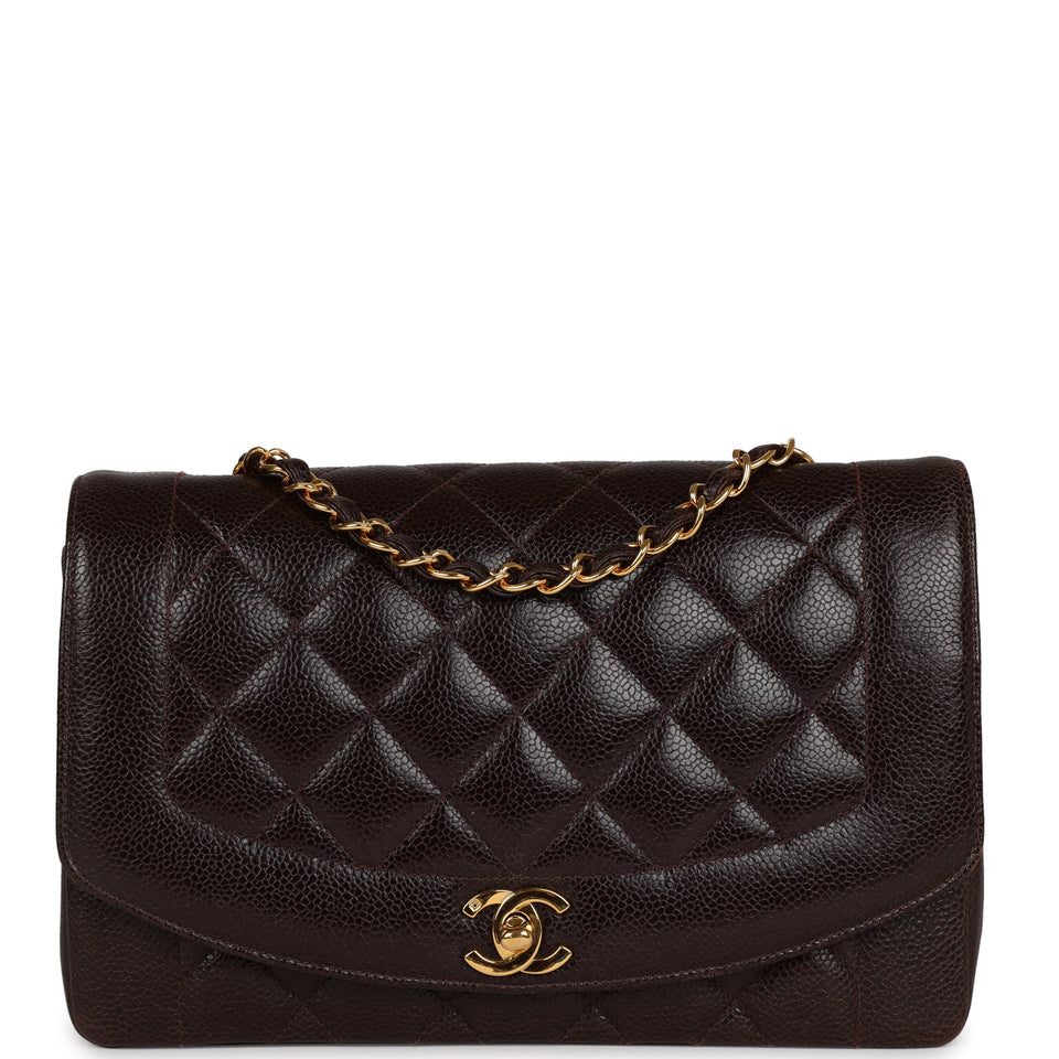 Chanel Vintage Medium Diana Flap Bag Brown Caviar Gold Hardware