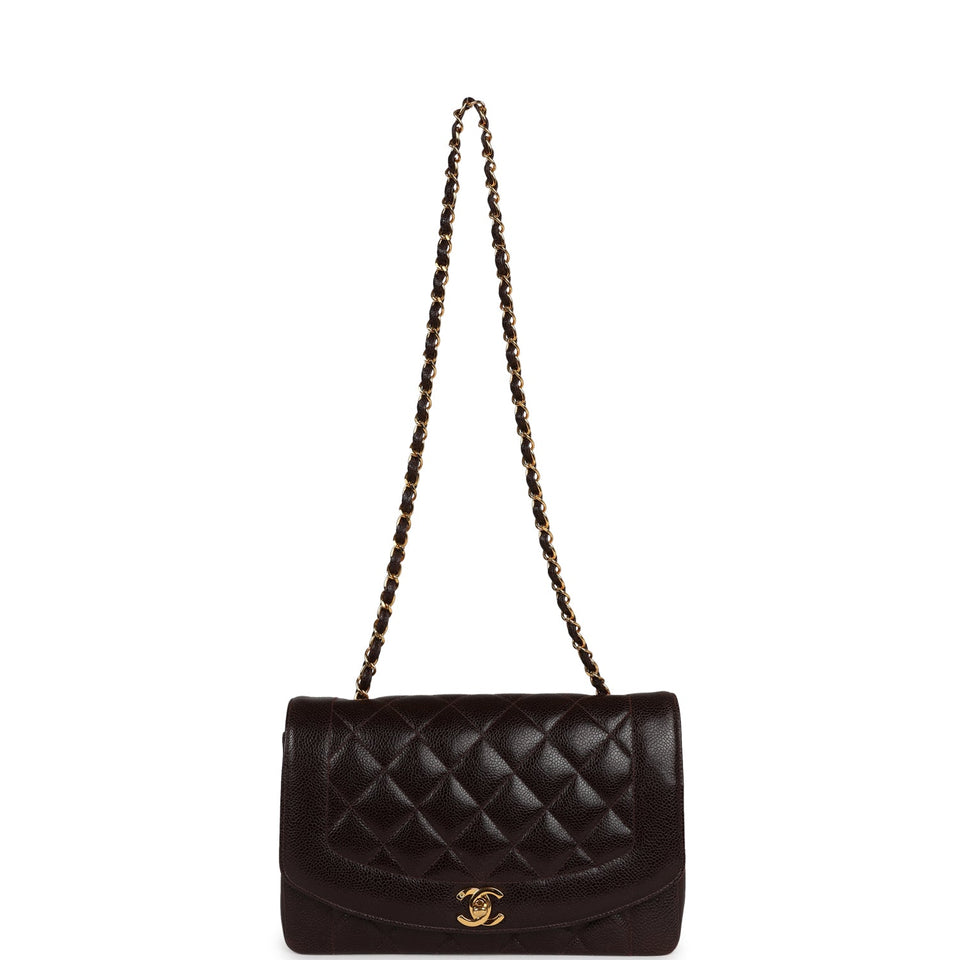 Chanel Vintage Medium Diana Flap Bag Brown Caviar Gold Hardware