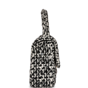 Chanel Vintage Kelly Parent Flap Black and White Sequin Tweed Gold Hardware