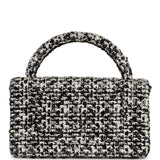 Chanel Vintage Kelly Parent Flap Black and White Sequin Tweed Gold Hardware