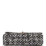Chanel Vintage Kelly Parent Flap Black and White Sequin Tweed Gold Hardware