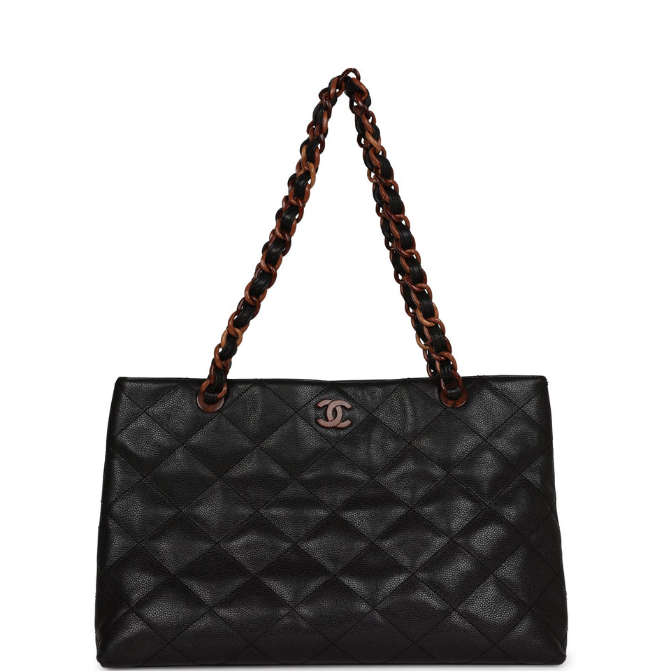 Chanel Vintage Quilted CC Tote Black Caviar Tortoiseshell Bakelite Hardware