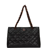Chanel Vintage Quilted CC Tote Black Caviar Tortoiseshell Bakelite Hardware