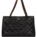 Chanel Vintage Quilted CC Tote Black Caviar Tortoiseshell Bakelite Hardware