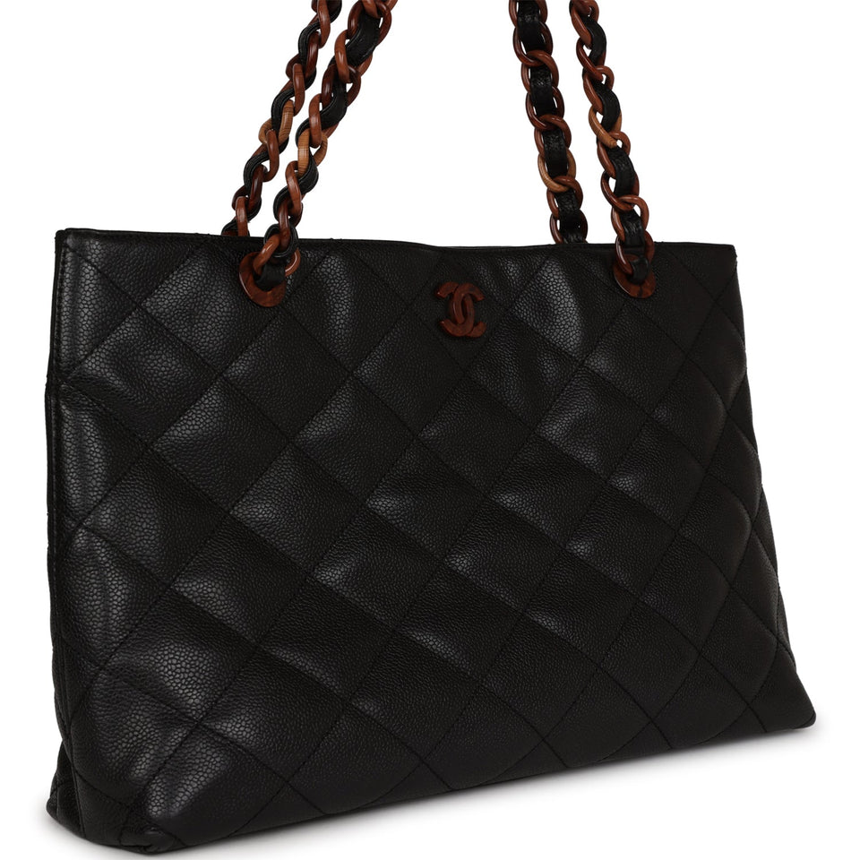 Chanel Vintage Quilted CC Tote Black Caviar Tortoiseshell Bakelite Hardware