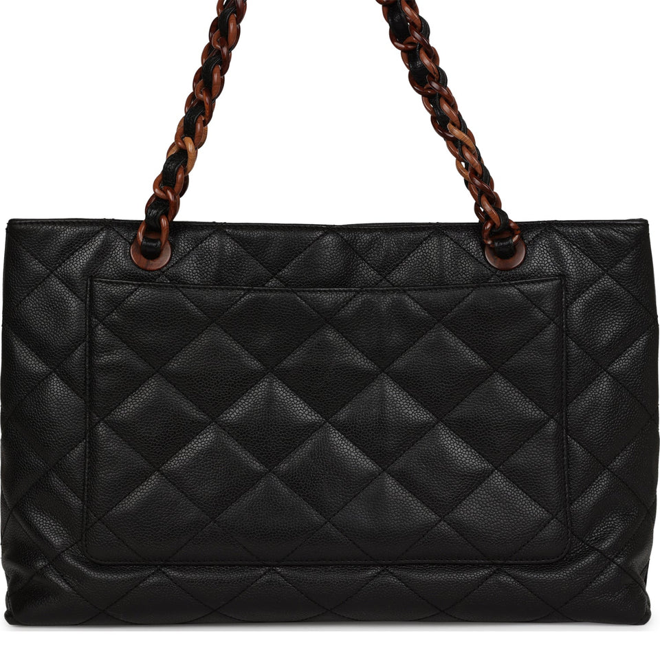 Chanel Vintage Quilted CC Tote Black Caviar Tortoiseshell Bakelite Hardware
