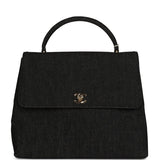Chanel Vintage Kelly Top Handle Bag Black Denim Gold Hardware