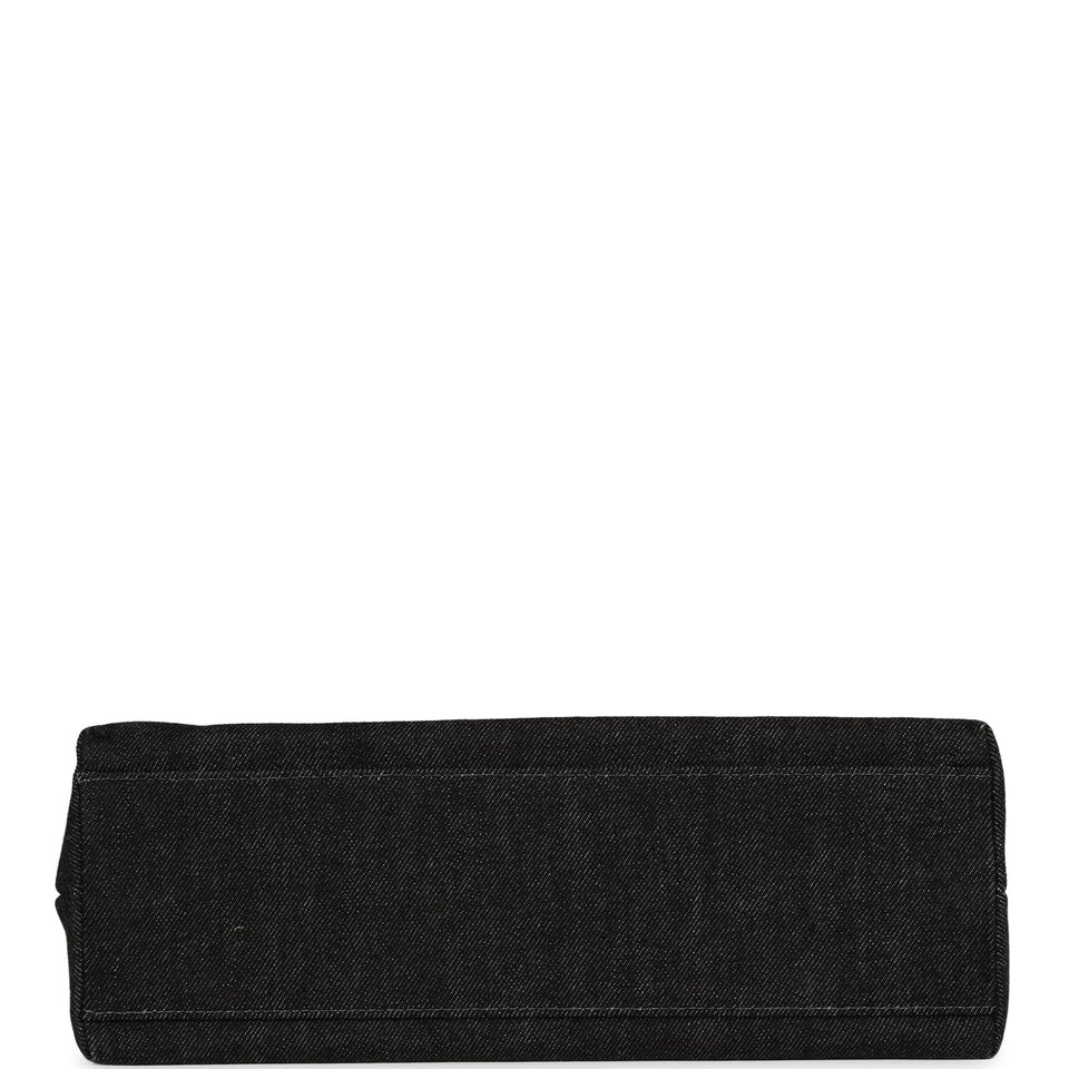 Chanel Vintage Kelly Top Handle Bag Black Denim Gold Hardware
