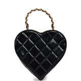 Chanel Vintage Heart Vanity Bag Black and White Patent Antique Gold Hardware