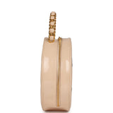 Chanel Vintage Round Vanity Bag Beige and Black Patent Leather Antique Gold Hardware