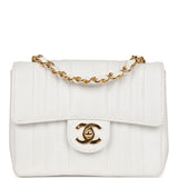 Chanel Vintage Mini Square Flap Vertical Stripe White Caviar Gold Hardware