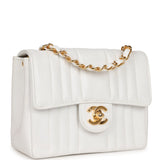 Chanel Vintage Mini Square Flap Vertical Stripe White Caviar Gold Hardware