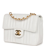 Chanel Vintage Mini Square Flap Vertical Stripe White Caviar Gold Hardware