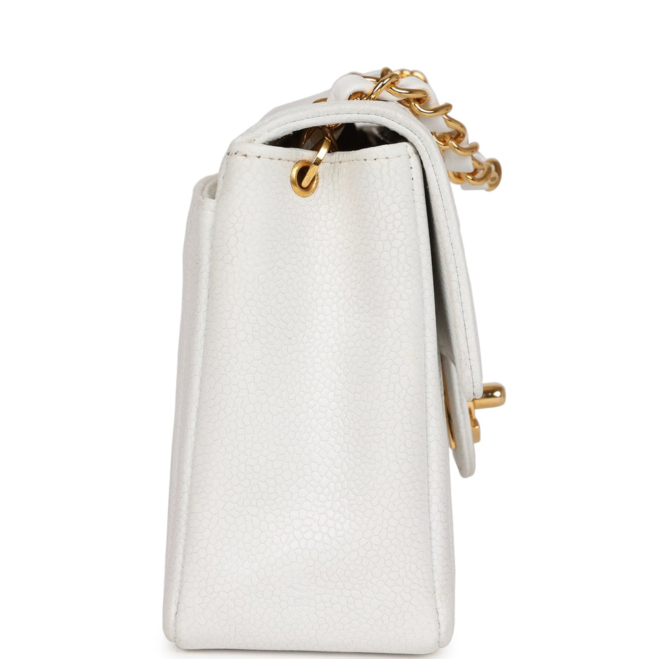 Chanel Vintage Mini Square Flap Vertical Stripe White Caviar Gold Hardware