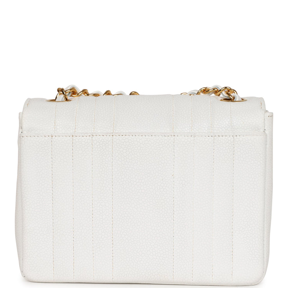 Chanel Vintage Mini Square Flap Vertical Stripe White Caviar Gold Hardware