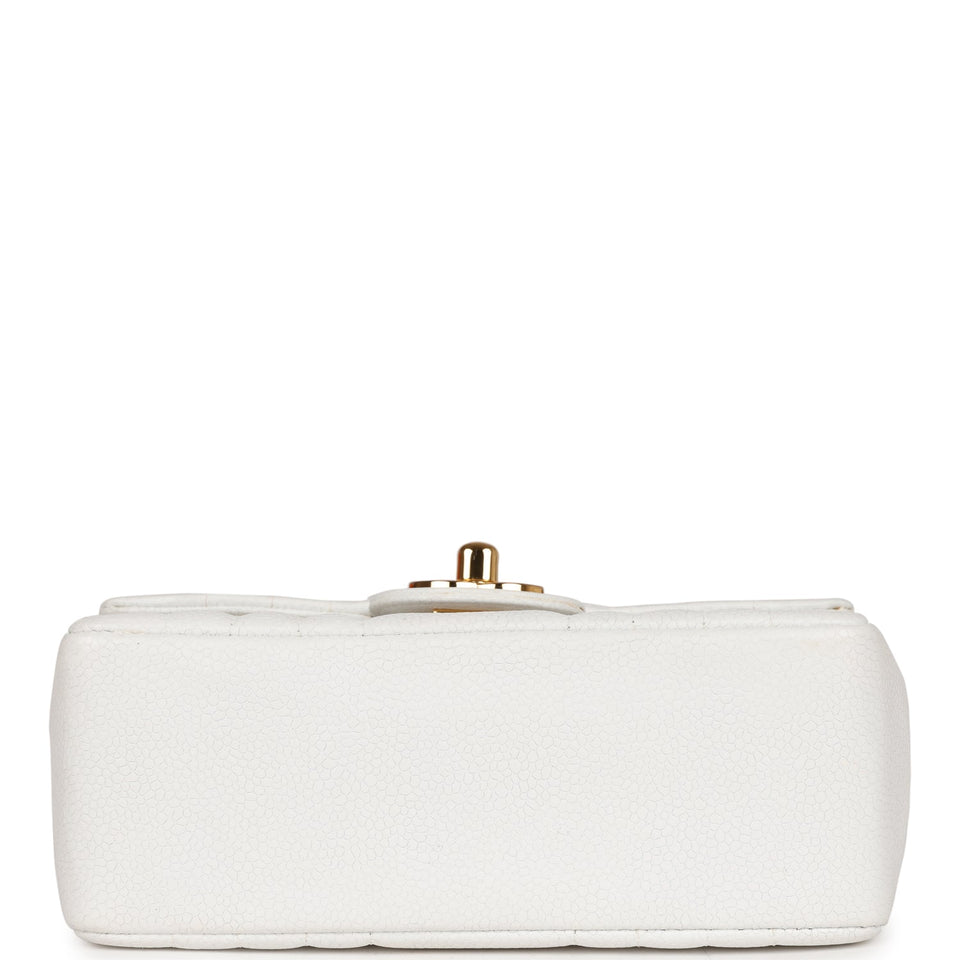 Chanel Vintage Mini Square Flap Vertical Stripe White Caviar Gold Hardware