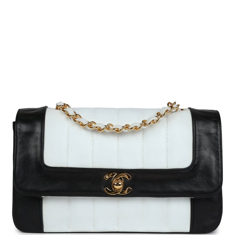 Chanel Vintage Small Mademoiselle Flap White and Navy Lambskin Gold Hardware