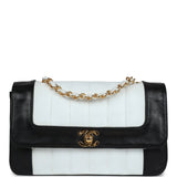 Chanel Vintage Small Mademoiselle Flap White and Navy Lambskin Gold Hardware
