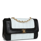 Chanel Vintage Small Mademoiselle Flap White and Navy Lambskin Gold Hardware