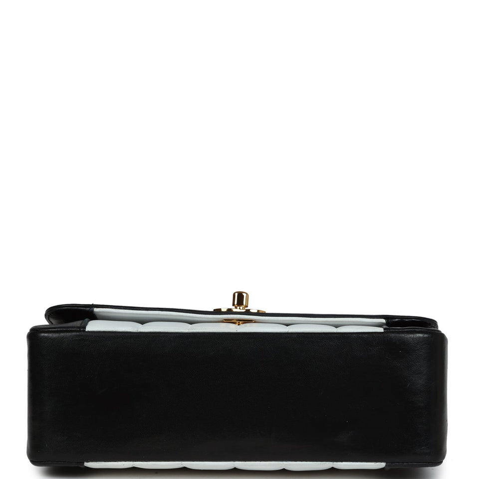 Chanel Vintage Small Mademoiselle Flap White and Navy Lambskin Gold Hardware
