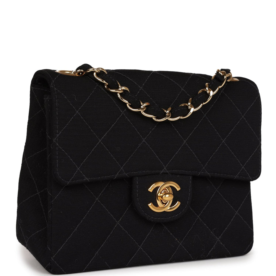 Chanel Vintage Mini Square Flap Bag Black Canvas Gold Hardware