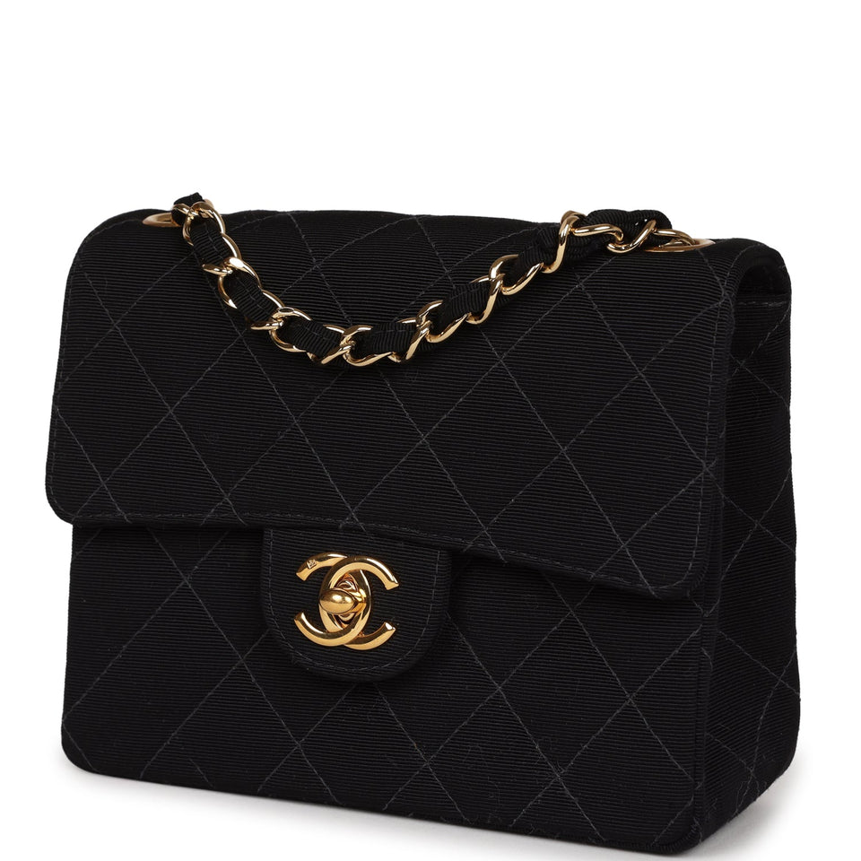 Chanel Vintage Mini Square Flap Bag Black Canvas Gold Hardware