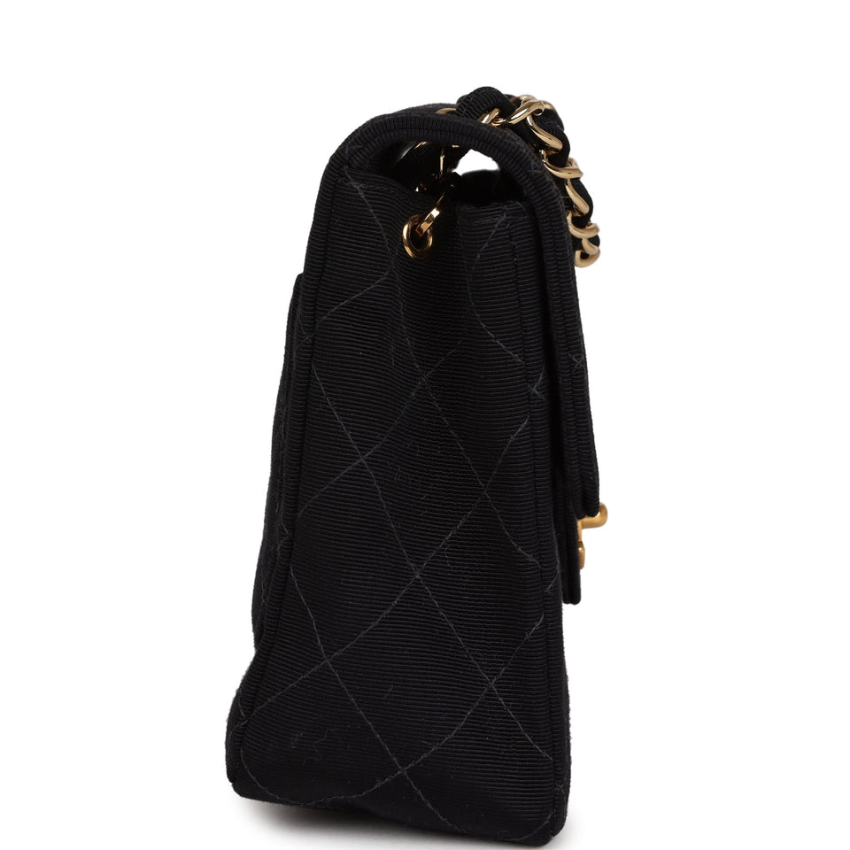 Chanel Vintage Mini Square Flap Bag Black Canvas Gold Hardware
