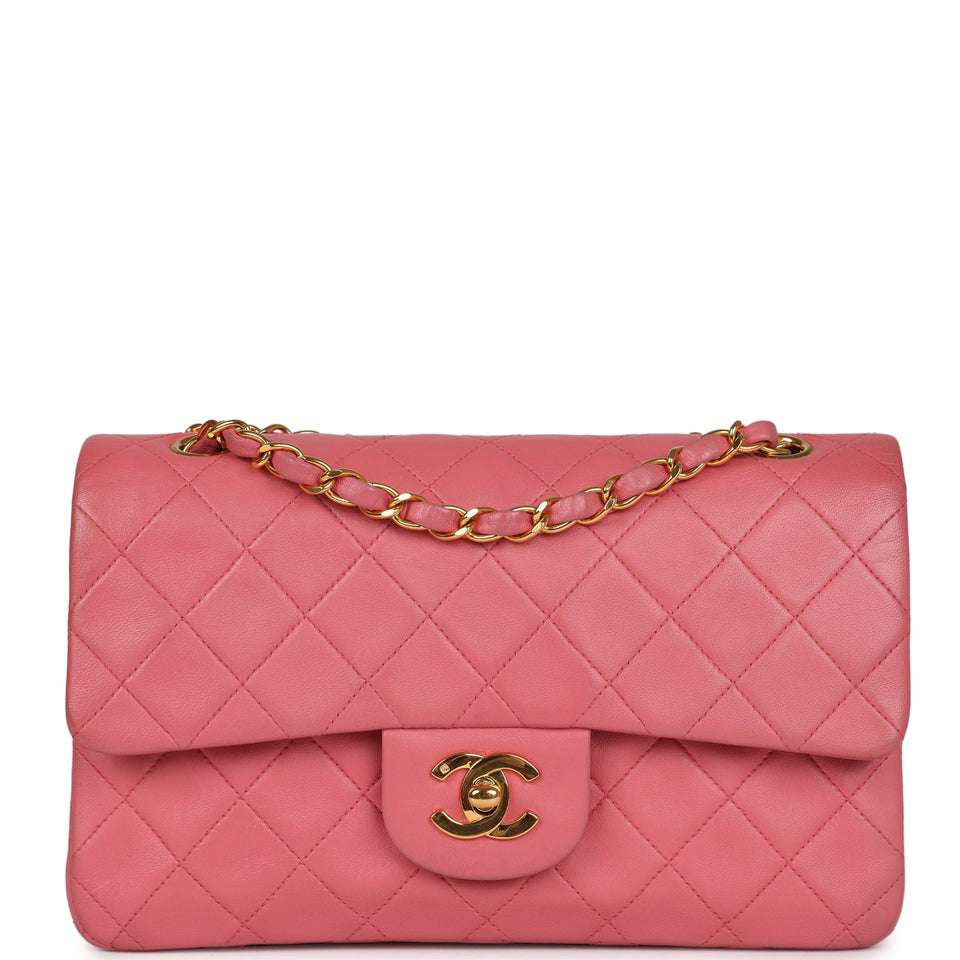Chanel Vintage Small Classic Double Flap Bag Dark Pink Lambskin Gold Hardware