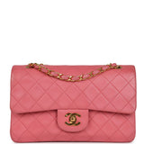Chanel Vintage Small Classic Double Flap Bag Dark Pink Lambskin Gold Hardware