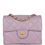 Chanel Vintage Mini Square Flap Bag Light Purple Lambskin Matte Gold Hardware