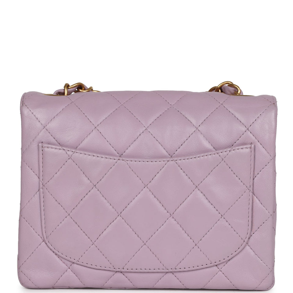 Chanel Vintage Mini Square Flap Bag Light Purple Lambskin Matte Gold Hardware