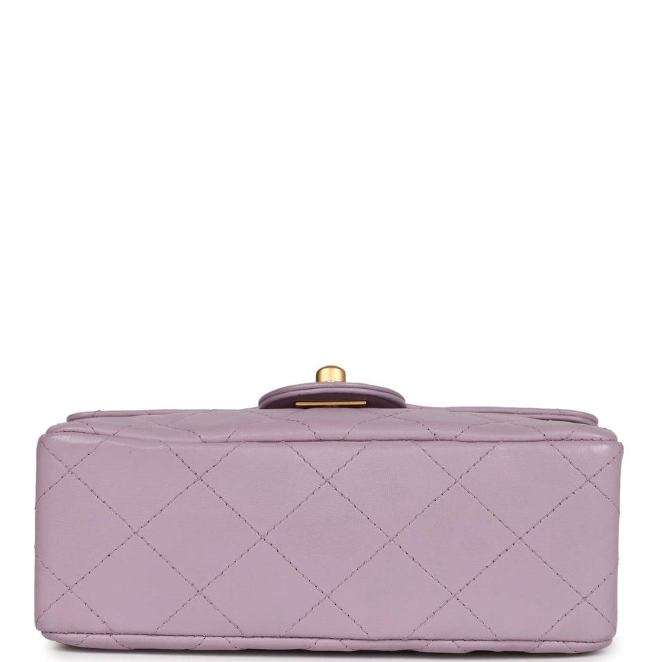 Chanel Vintage Mini Square Flap Bag Light Purple Lambskin Matte Gold Hardware