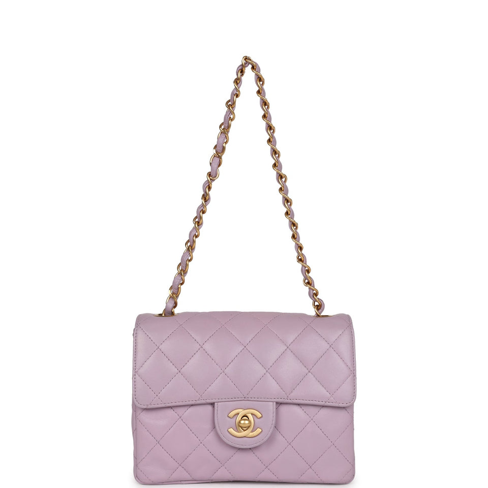 Chanel Vintage Mini Square Flap Bag Light Purple Lambskin Matte Gold Hardware