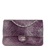 Custom Swarovski Crystal Chanel Vintage Medium Classic Double Flap Purple Lambskin Silver Hardware
