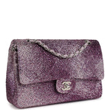 Custom Swarovski Crystal Chanel Vintage Medium Classic Double Flap Purple Lambskin Silver Hardware