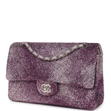 Custom Swarovski Crystal Chanel Vintage Medium Classic Double Flap Purple Lambskin Silver Hardware