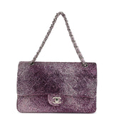 Custom Swarovski Crystal Chanel Vintage Medium Classic Double Flap Purple Lambskin Silver Hardware