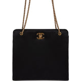Chanel Vintage Square Shoulder Bag Black Satin Gold Hardware