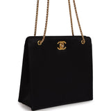 Chanel Vintage Square Shoulder Bag Black Satin Gold Hardware