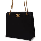 Chanel Vintage Square Shoulder Bag Black Satin Gold Hardware
