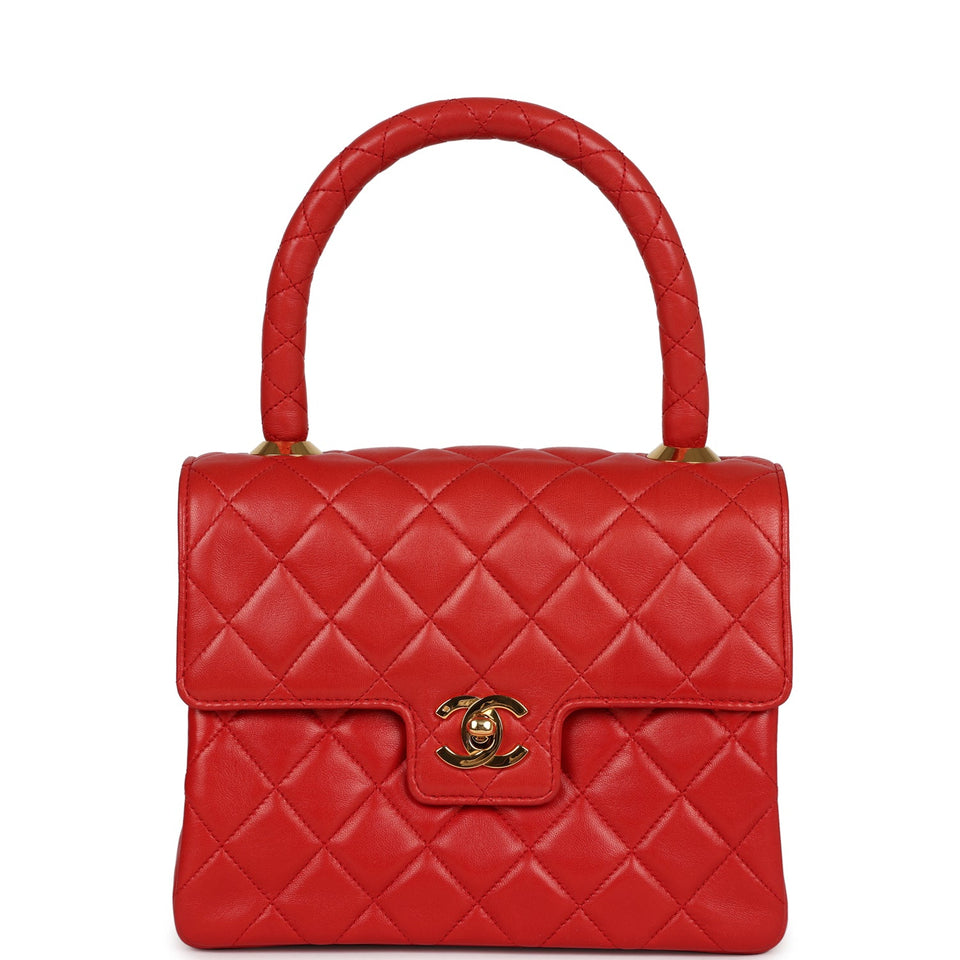 Chanel Vintage Top Handle Flap Red Lambskin Gold Hardware