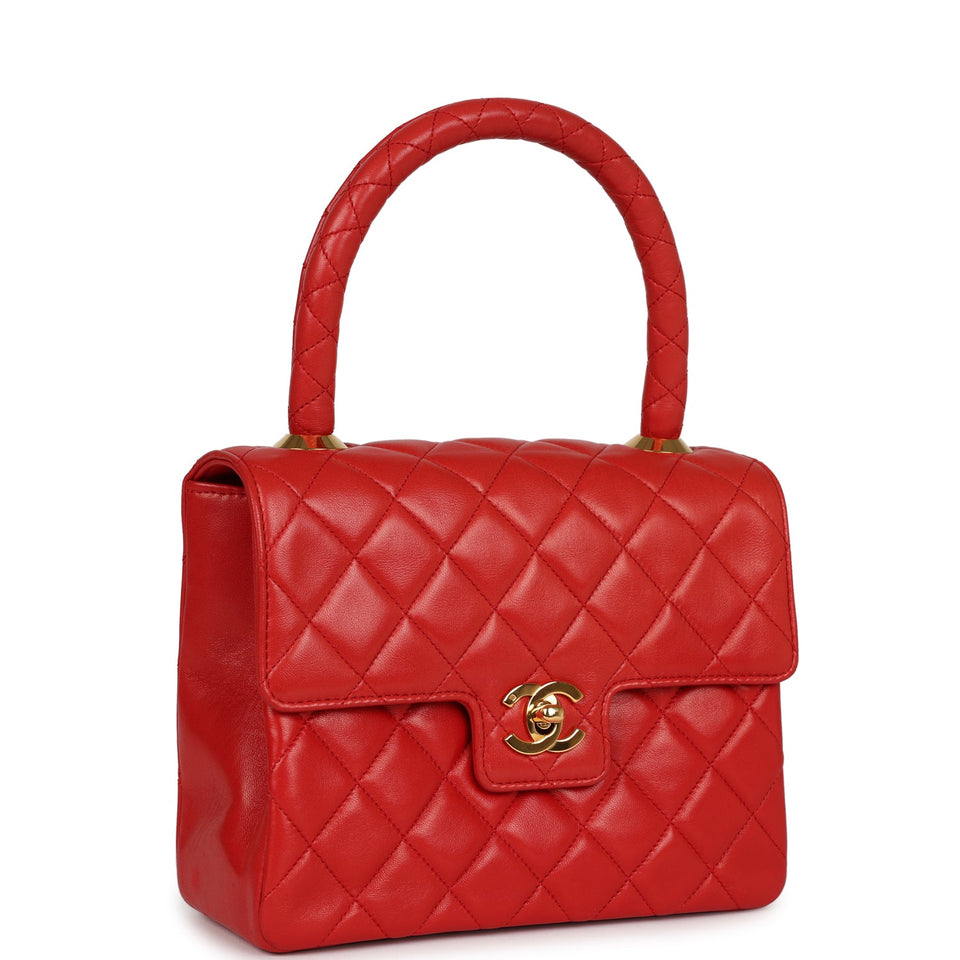 Chanel Vintage Top Handle Flap Red Lambskin Gold Hardware
