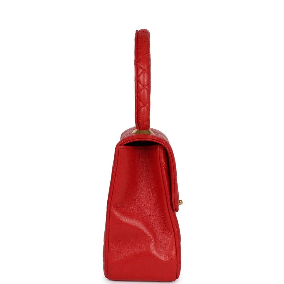 Chanel Vintage Top Handle Flap Red Lambskin Gold Hardware