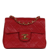 Chanel Vintage Mini Square Flap Red Lambskin Gold Hardware
