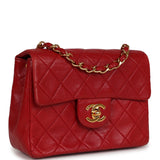 Chanel Vintage Mini Square Flap Red Lambskin Gold Hardware