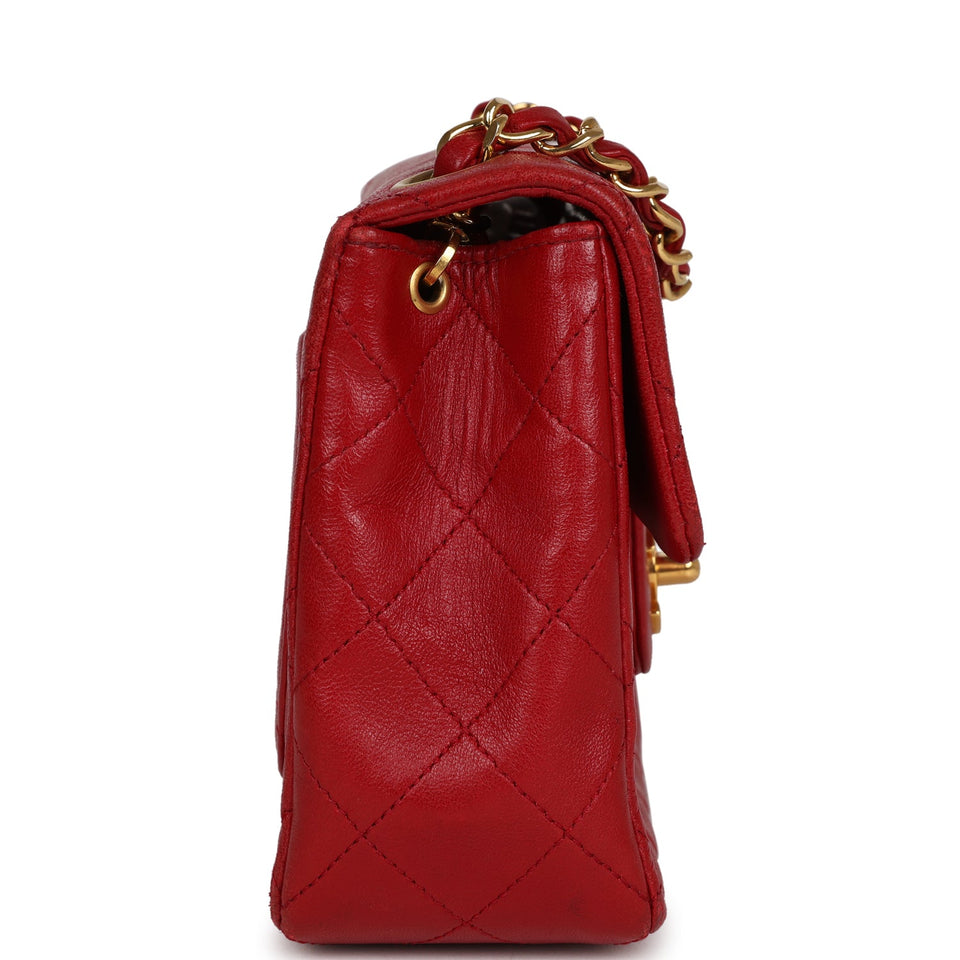 Chanel Vintage Mini Square Flap Red Lambskin Gold Hardware