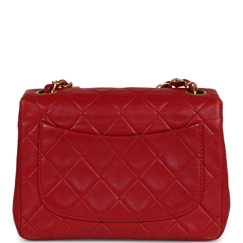 Chanel Vintage Mini Square Flap Red Lambskin Gold Hardware