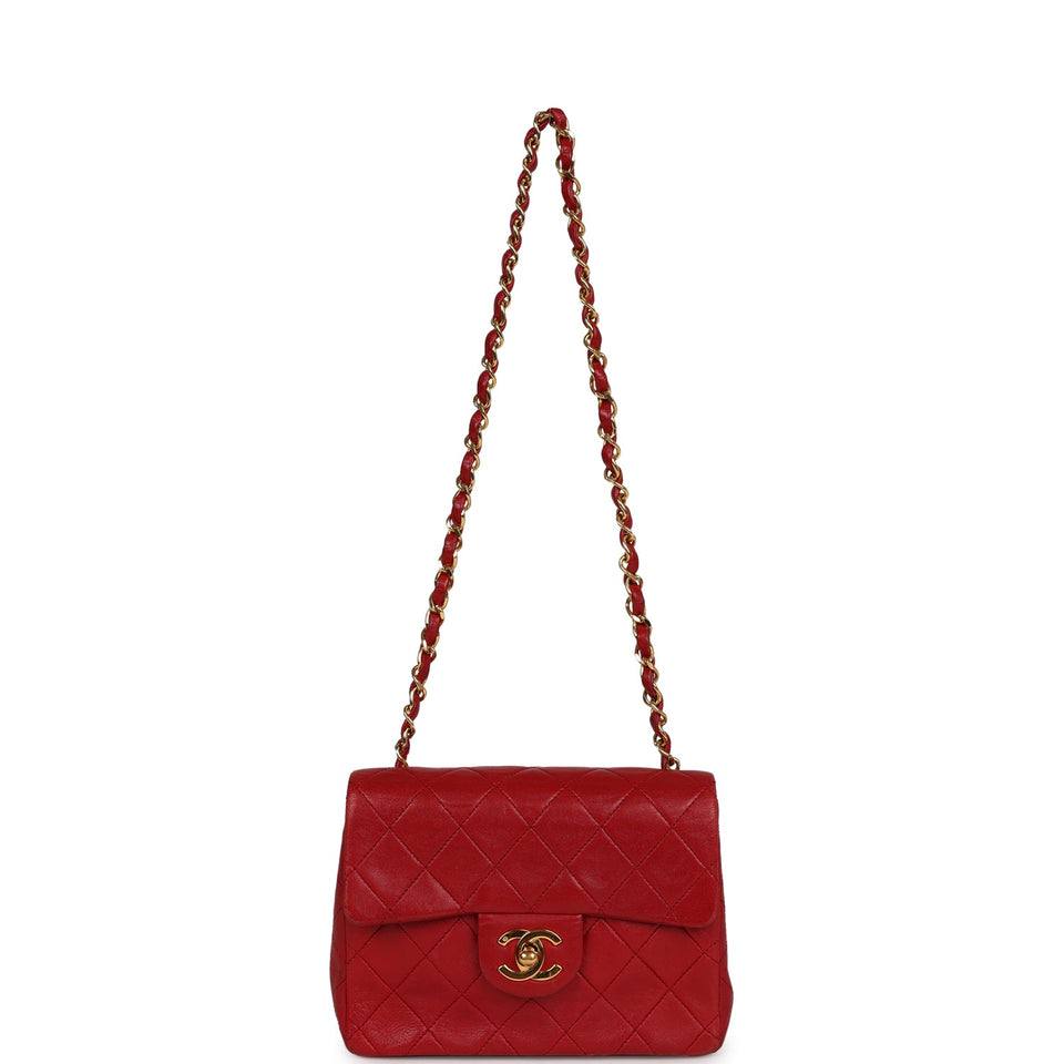 Chanel Vintage Mini Square Flap Red Lambskin Gold Hardware
