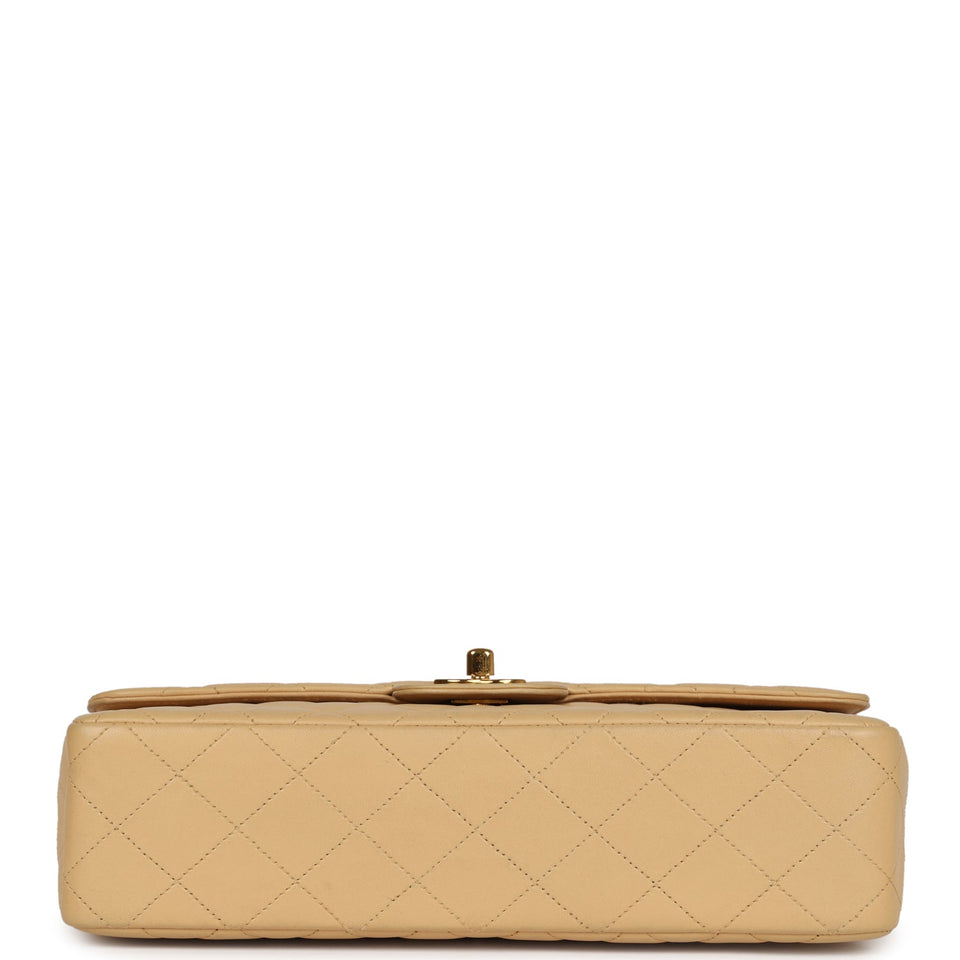 Chanel Vintage Kelly Parent Flap Bag Beige Lambskin Gold Hardware
